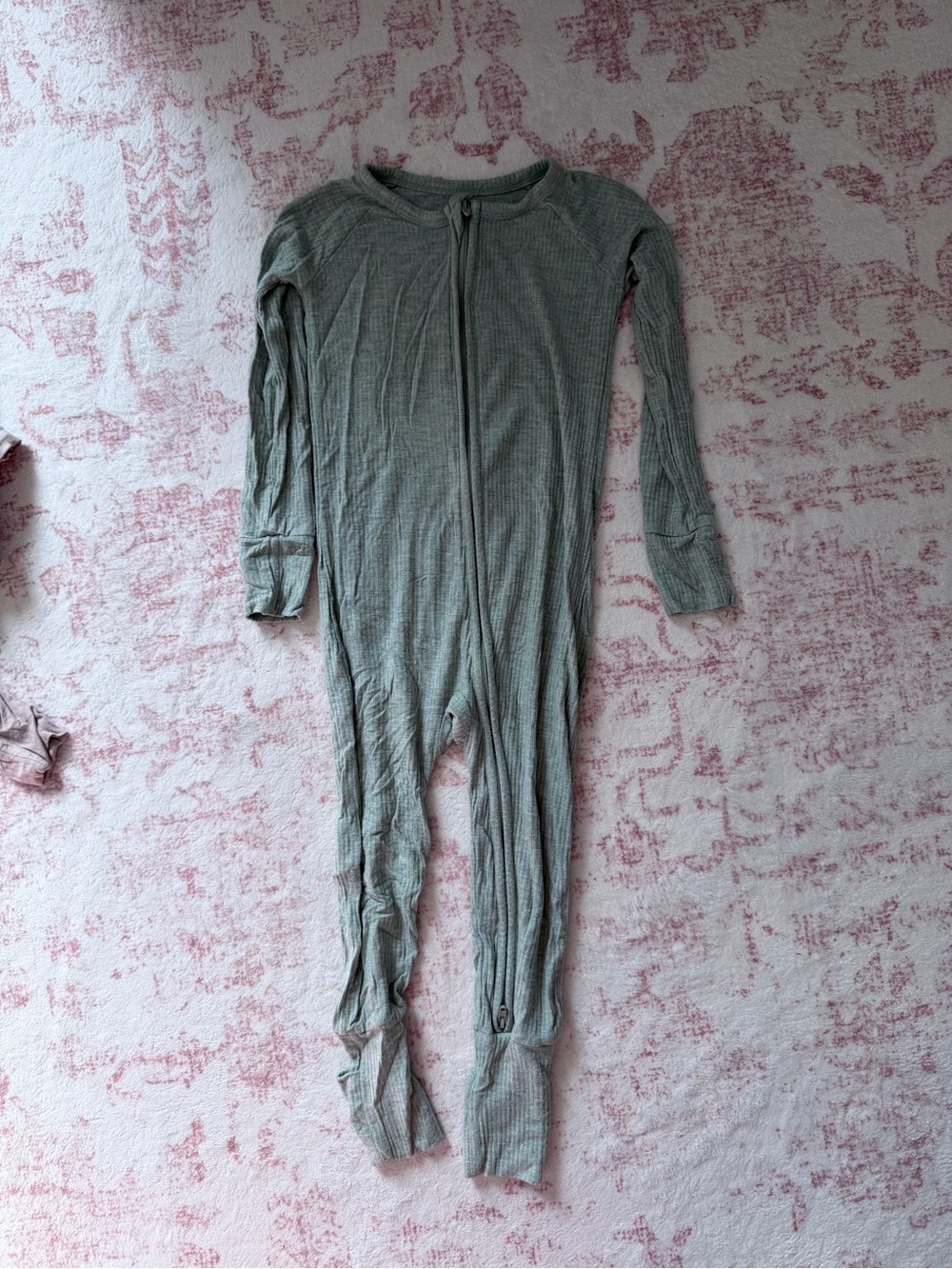 Little Sleepies Green Ribbed Long-Sleeve Footed One-Piece Pajamas